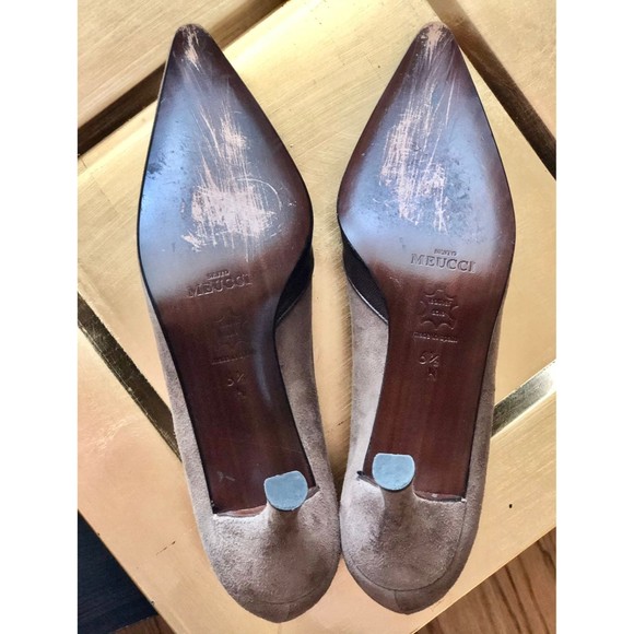 Sesto Meucci Brown Taupe Suede & Contrast Leather Pointy Toed Heels 6.5 N Narrow - Picture 9 of 12